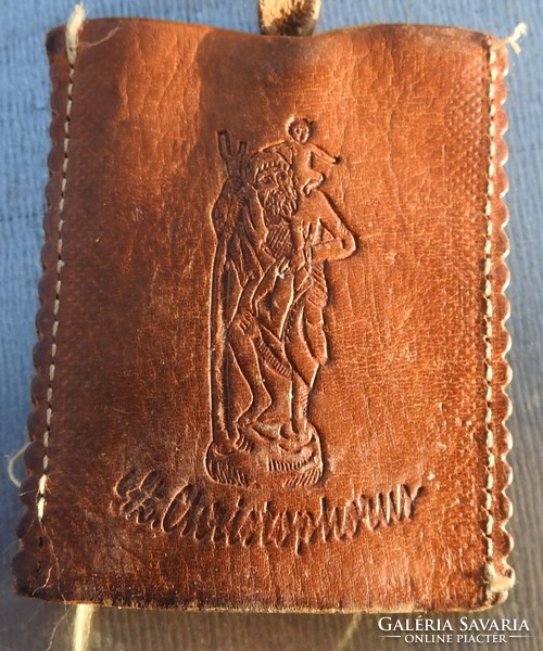 Old leather keychain - double-sided: volkswagen emblem and saint christopher