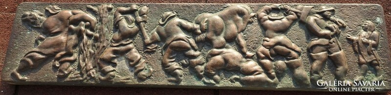 Antique large bronze relief image