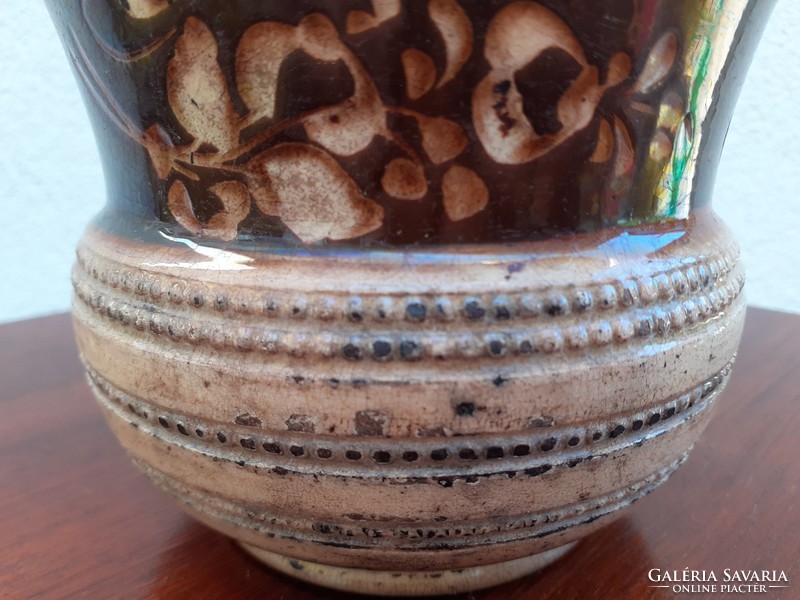 Antique jar with inscription brown old folk silk jar