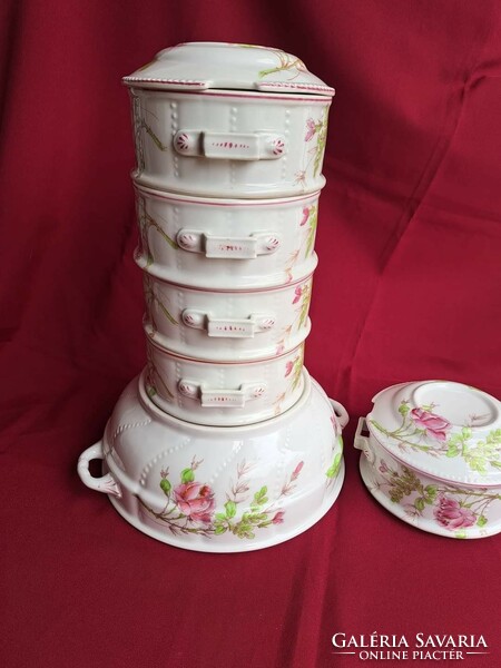 Rare pink porcelain food barrel with food, antiques, nostalgia scones with pearls. A collector's rarity