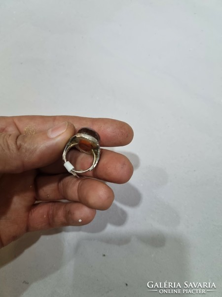 Régi ezüst gyűrű borostyánnal