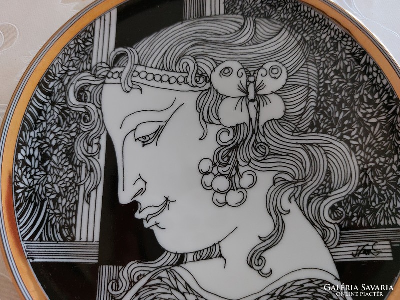 Hollóházi Szász Endre porcelán falidísz pillangós falitányér dísztányér 15.5 cm