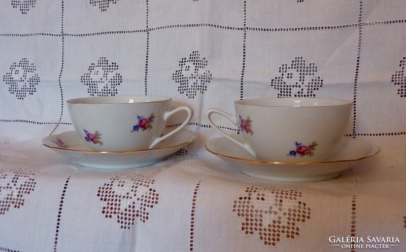 Romantic 8-person Czech porcelain tea or coffee set with a bouquet of flowers.