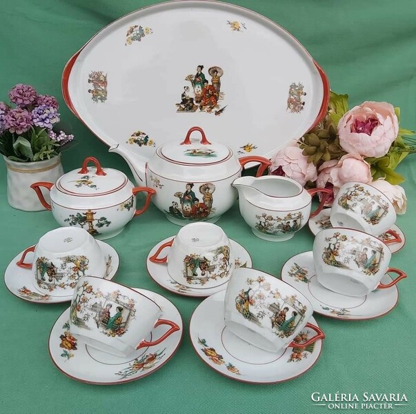 Geisha tea set with tray porcelains cup sugar bowl cream collectors beautiful piece of oriental