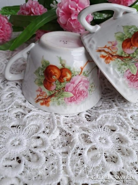 Gyönyörű ritka antik porcelán virágos rózsás komabögre teáscsésze csészék komacsésze Gyűjtői szépség
