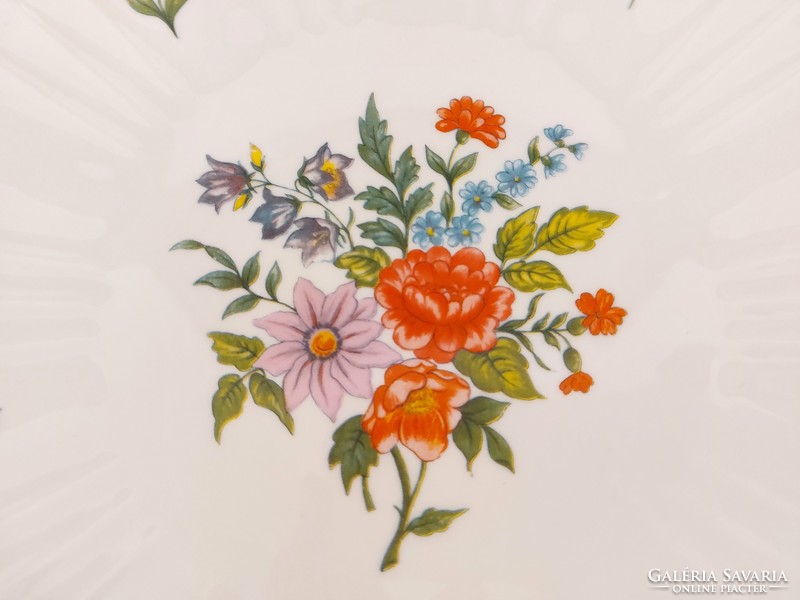 Retro Hollóházi porcelán virágos süteményes készlet mid century desszertes tányér 6 személyes