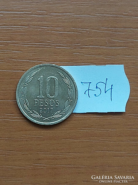 Chile 10 peso 2017 so, aluminum bronze, bernardo o'higgins #754