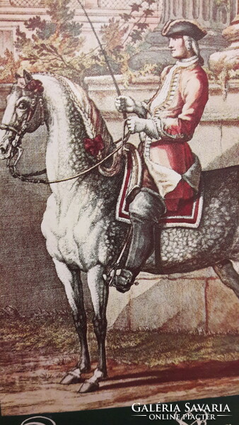 XVIII. századi lovas katonával díszített fém doboz, régi pléh doboz (L3083)