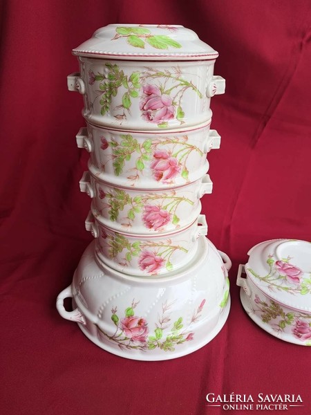 Rare pink porcelain food barrel with food, antiques, nostalgia scones with pearls. A collector's rarity