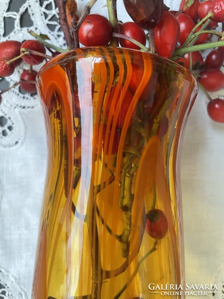 Winter fair! Handmade amber-colored thick-walled Czech artistic glass vase - very large size