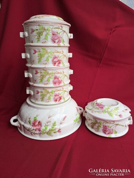 Rare pink porcelain food barrel with food, antiques, nostalgia scones with pearls. A collector's rarity
