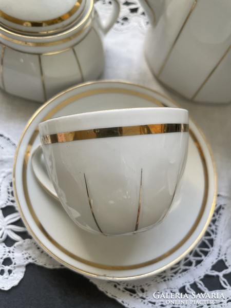 Gyönyörű hófehér art deco minőségi finom porcelán kávés készlet 2 személyre