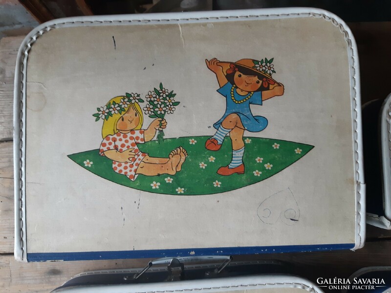 Retro Csehszlovák gyerek bőrönd szett , uzsonnás bőrönd szett