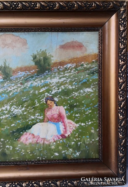 Fk/230 - Nándor Vydai Brenner's painting Girl on a Flowery Field