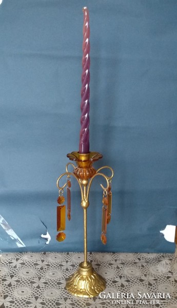 Antique metal candle holder with amber pendants, recommend!
