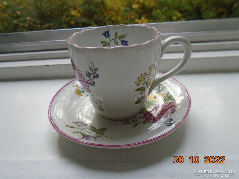 Spode marlborough sprays with a rich floral pattern with a coffee cup coaster