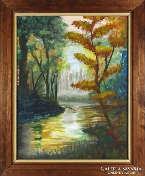 1L139 xx. Century painter: autumn forest with stream