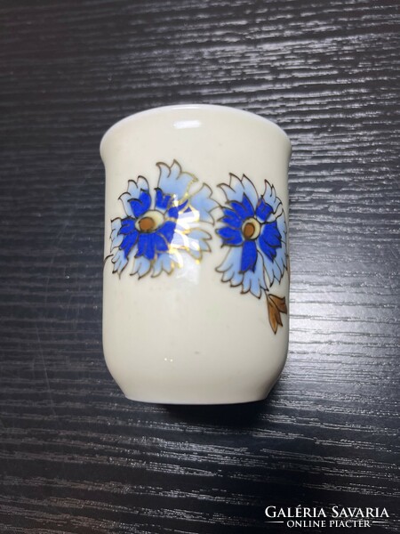 Hand-painted, numbered, perfect glass with cornflowers in display case