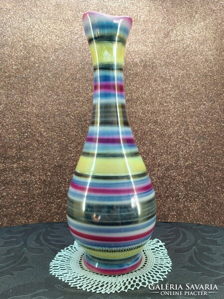 Glossy glazed striped ceramic vase