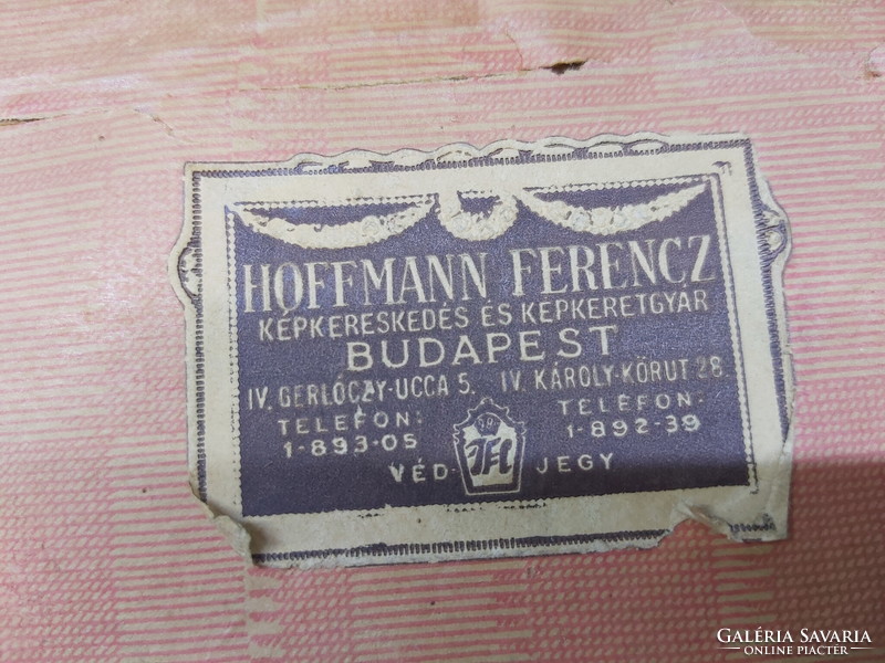 Antique needle tapestry picture. Ferencz Hoffmann picture shop and picture frame factory in the framework of blondel