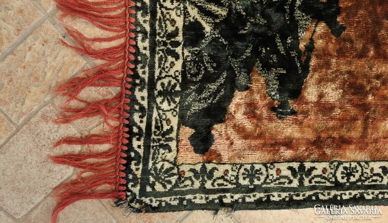Hatalmas antik selyem mokett terítő - falikárpit - ókori jelenet