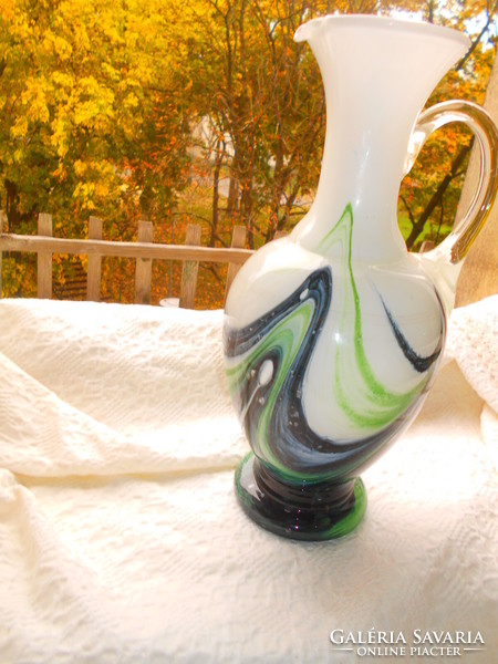 Czech jug made of large multi-colored glass -- spectacular beautiful piece 29.5 cm