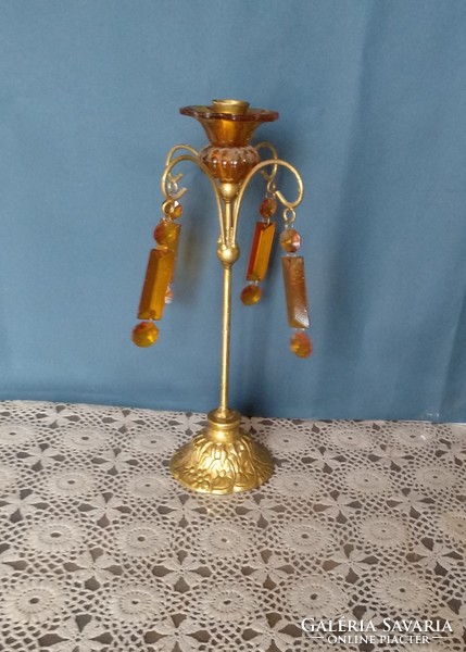 Antique metal candle holder with amber pendants, recommend!