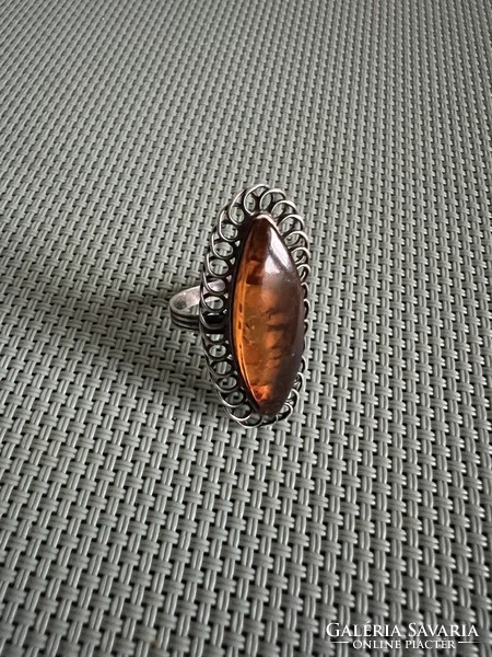 Old amber Russian silver ring