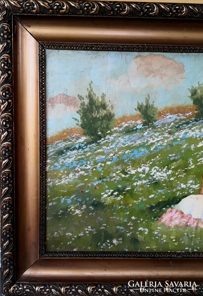 FK/230 - Vydai Brenner Nándor – Lány a virágos mezőn című festménye