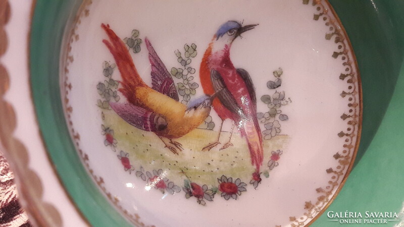Antik madaras porcelán teás csésze tányérral (L3075)