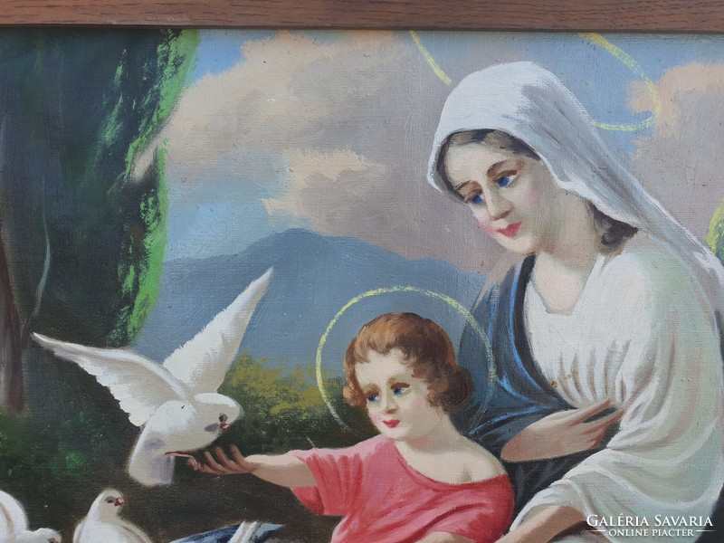 Mátyás Sinka: Virgin Mary with baby Jesus among doves