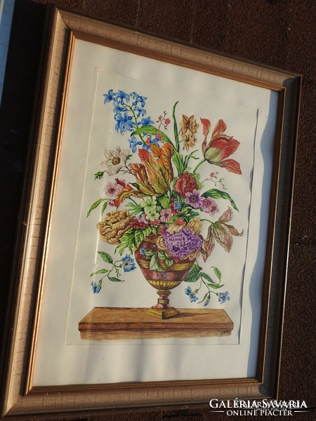 Antique -marked - watercolor mixed media still life