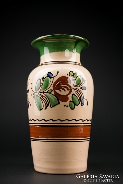 Glazed ceramic vase, large size, marked, hand painted