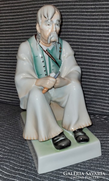 Zsolnay large-scale bacon-eating peasant porcelain figurine iii.