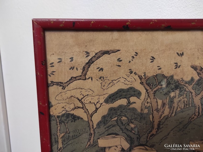Antique Japanese woodcut colored paper with inscriptions Geisha portrait 2 pieces 930 6053