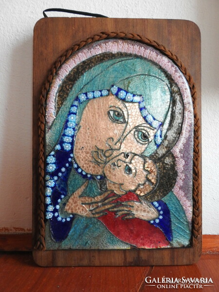 Nagy Gy. Margit(1931. március 17. - 2015. okt) tűzzománc falikép - Madonna a Kisdeddel.