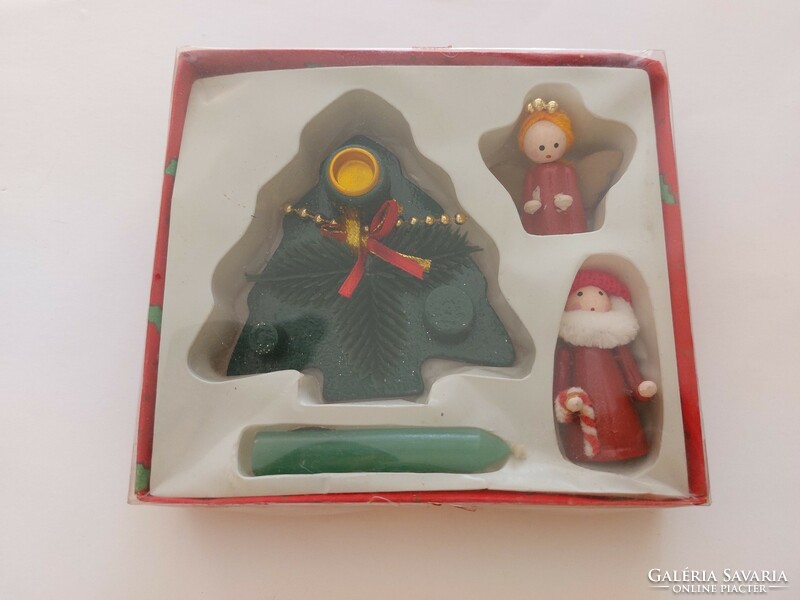 Christmas mini decoration made of wood, pine tree angel Santa Claus