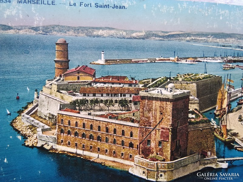 Antik francia fotólap/képeslap Marseille Saint-Jean erőd , tenger, kikötő, hajók 1935