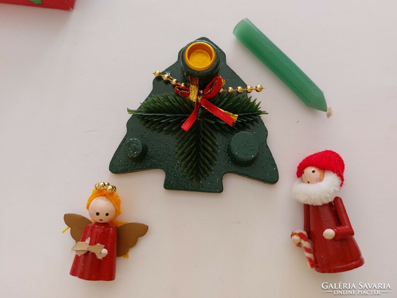 Christmas mini decoration made of wood, pine tree angel Santa Claus