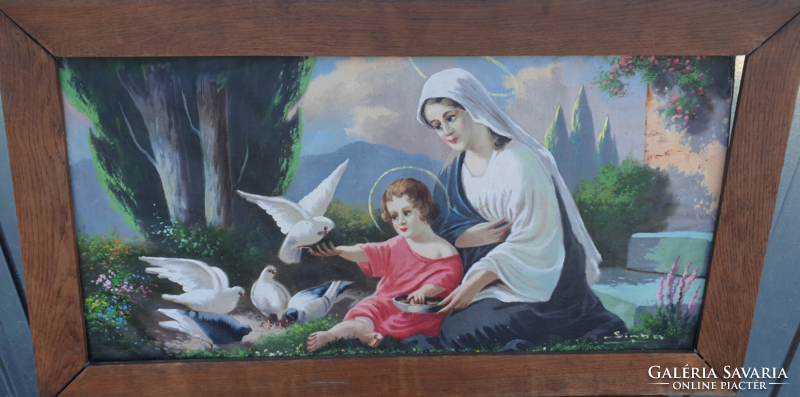 Mátyás Sinka: Virgin Mary with baby Jesus among doves