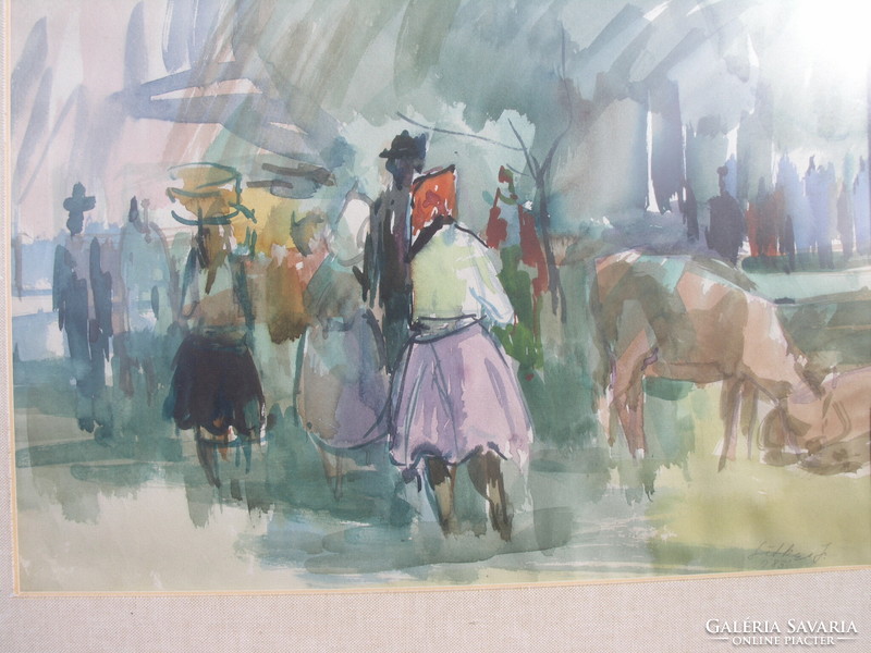 József Litkei (jászberény, 1924 - Budapest, 1988) - wonderful watercolor painting!