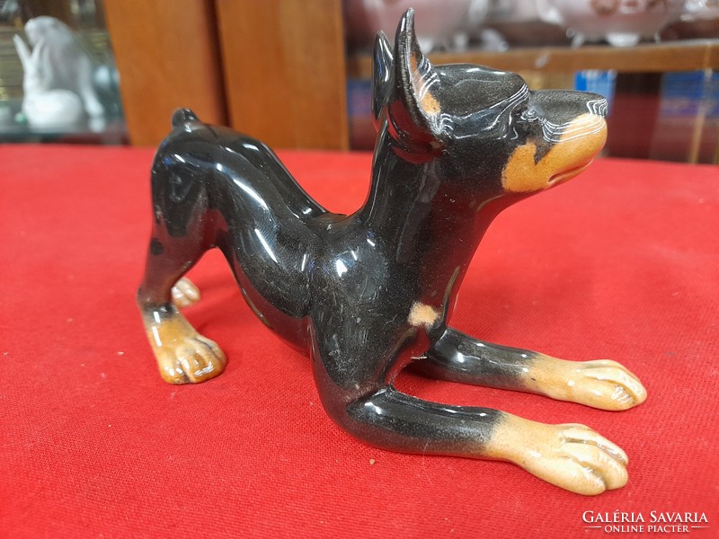 Ritka Német,Germany M.I.Hummel Goebel TMK 6 Játszadozó Doberman Kölyök Kutya Porcelán Figura.