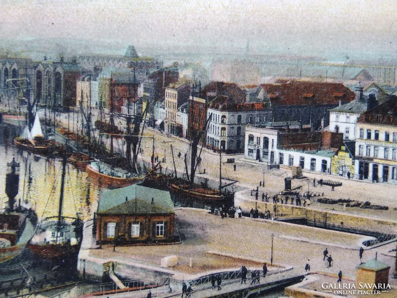 Antik francia fotólap/képeslap Dunkerque kikötő, Citadella-híd és Kereskedelmi Kamara 1910 körül