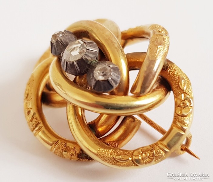 Antik 14K arany Bross gyémántokkal
