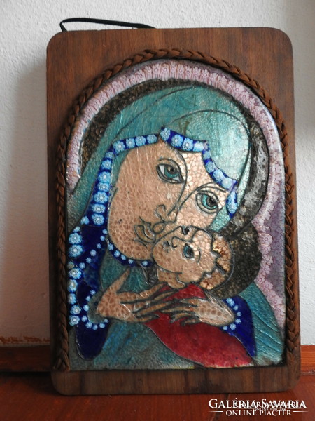 Nagy Gy. Margit(1931. március 17. - 2015. okt) tűzzománc falikép - Madonna a Kisdeddel.