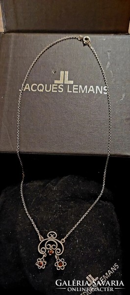 Vintage garnet stone silver necklace, collier