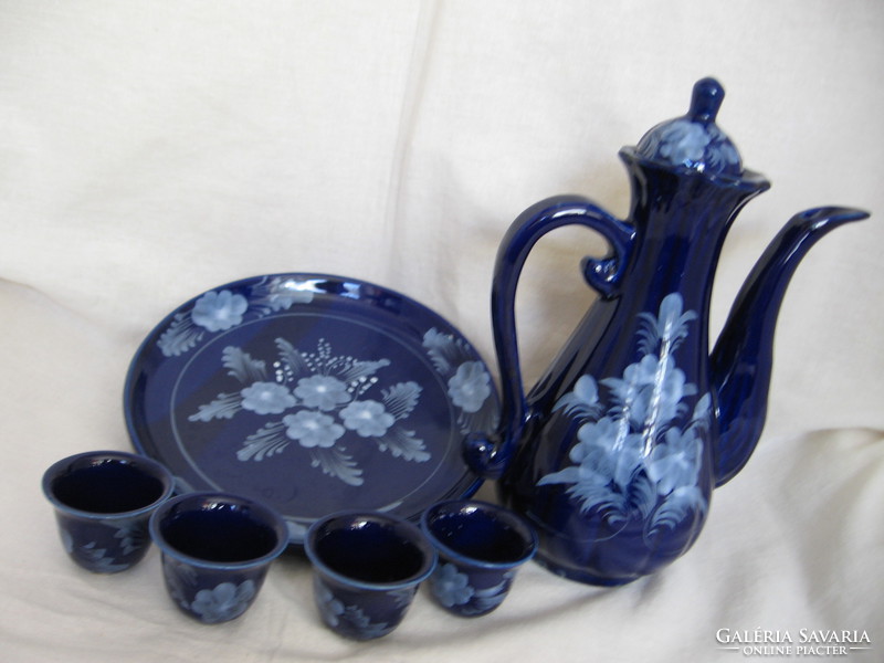 Graceful cobalt blue retro Russian artistic tea and brandy set
