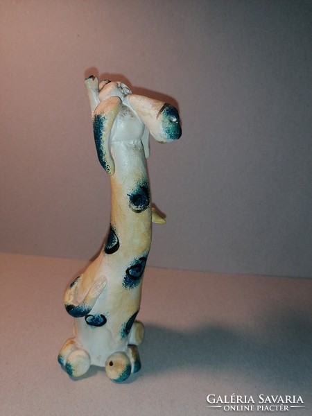 Füstölő tartó jópofa kerámia zsiráf kismadárral
