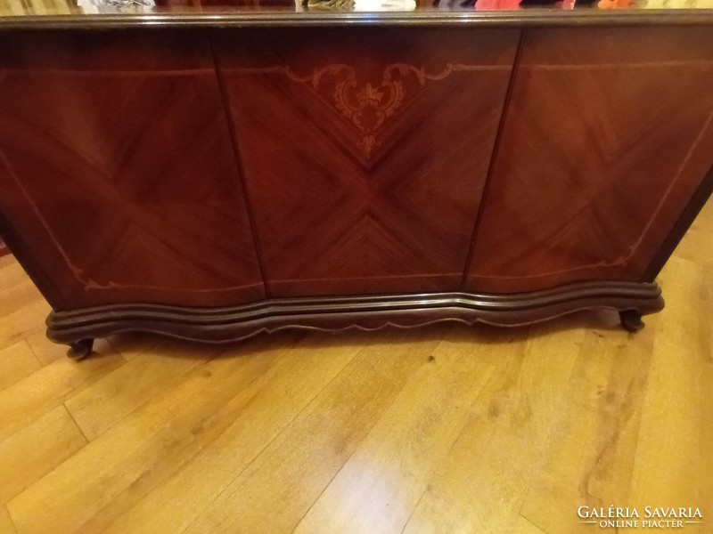 Neo-baroque, curved marquetry desk with armchair