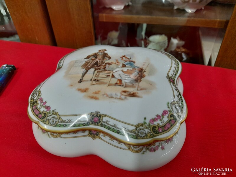 Old French large-scale Art Nouveau Limoges hand-painted porcelain bonbonnier, box, centerpiece.